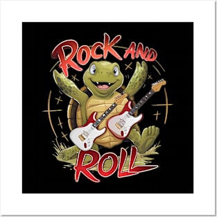 Groovy Turtle Rocking Out Rock And Roll Posters and Art